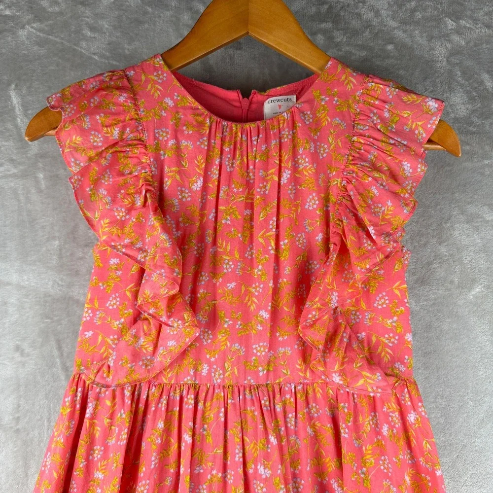 Crewcuts Girls Pink Floral Ruffle Fit & Flare Cotton Dress Size 12‎ Sleeveless